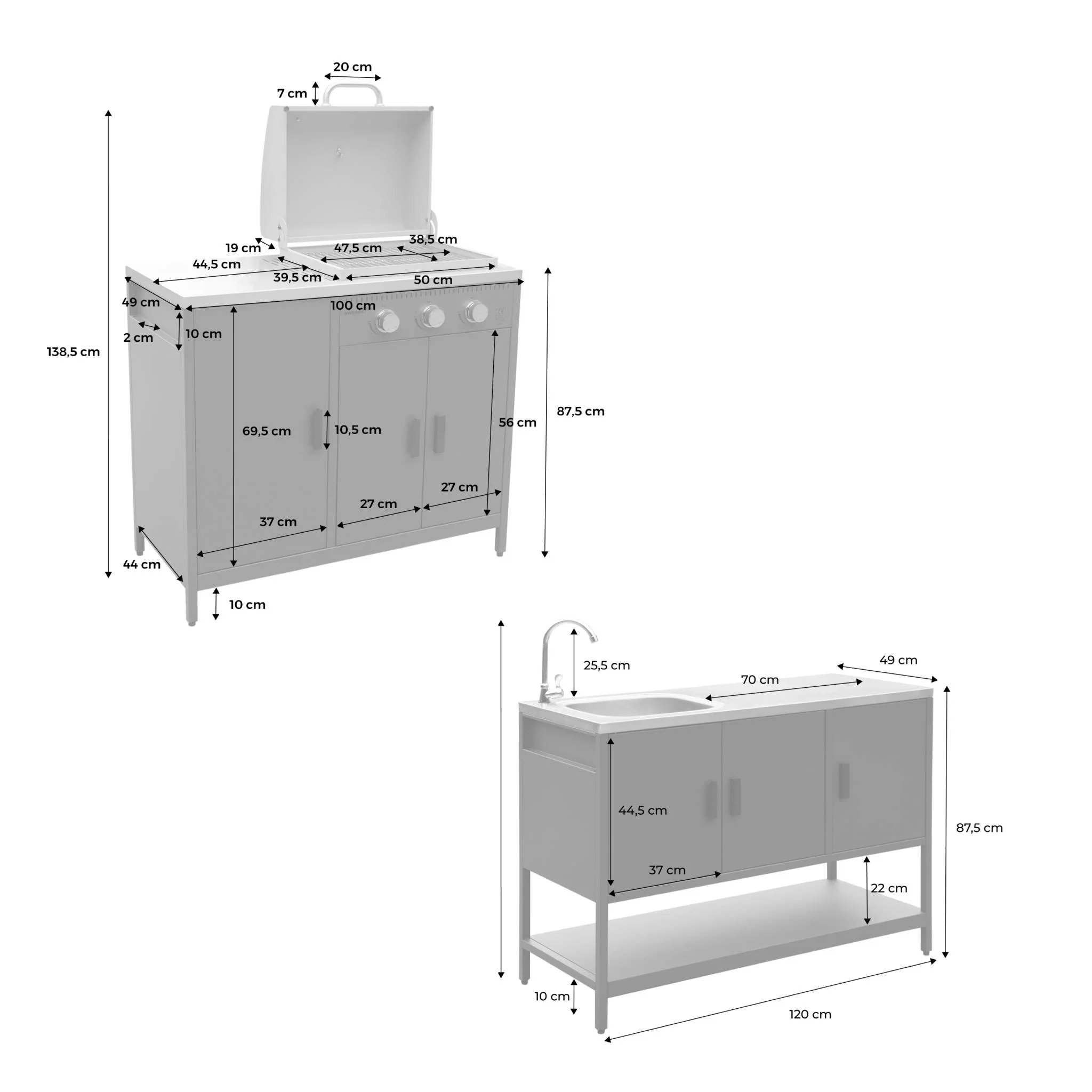 sweeek - Buitenkeuken 2 modules met gasbarbecue en gootsteen staal - Image 4