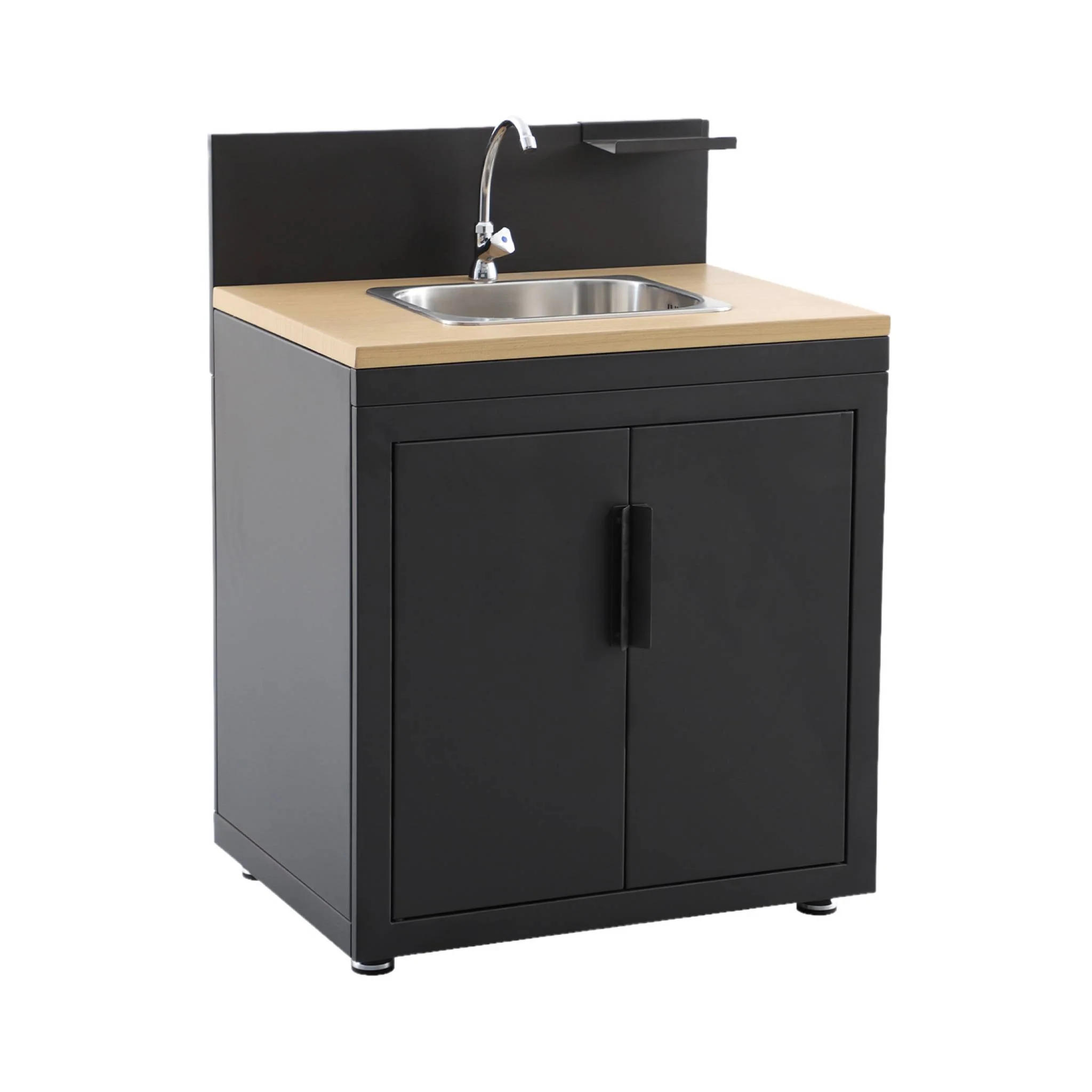 sweeek - Buitenkeuken module gootsteen en 2 deuren staal en houtdecor