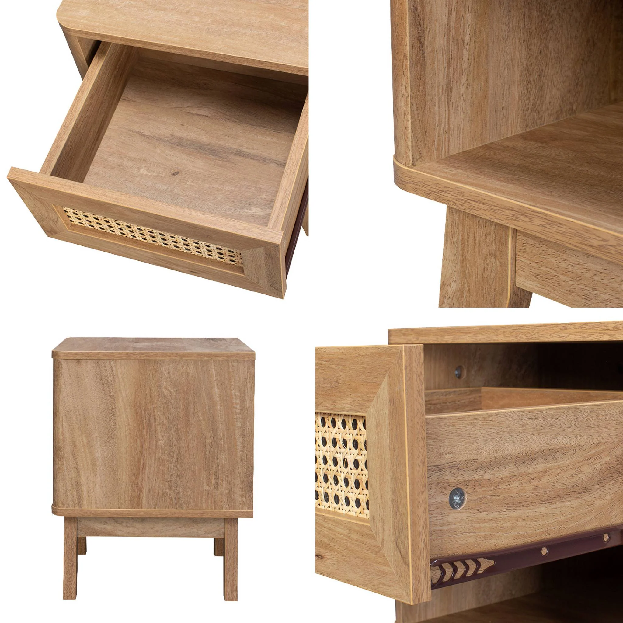 sweeek - Nachtkastje met lade en vak, houtdecor en rieteffect - Image 6