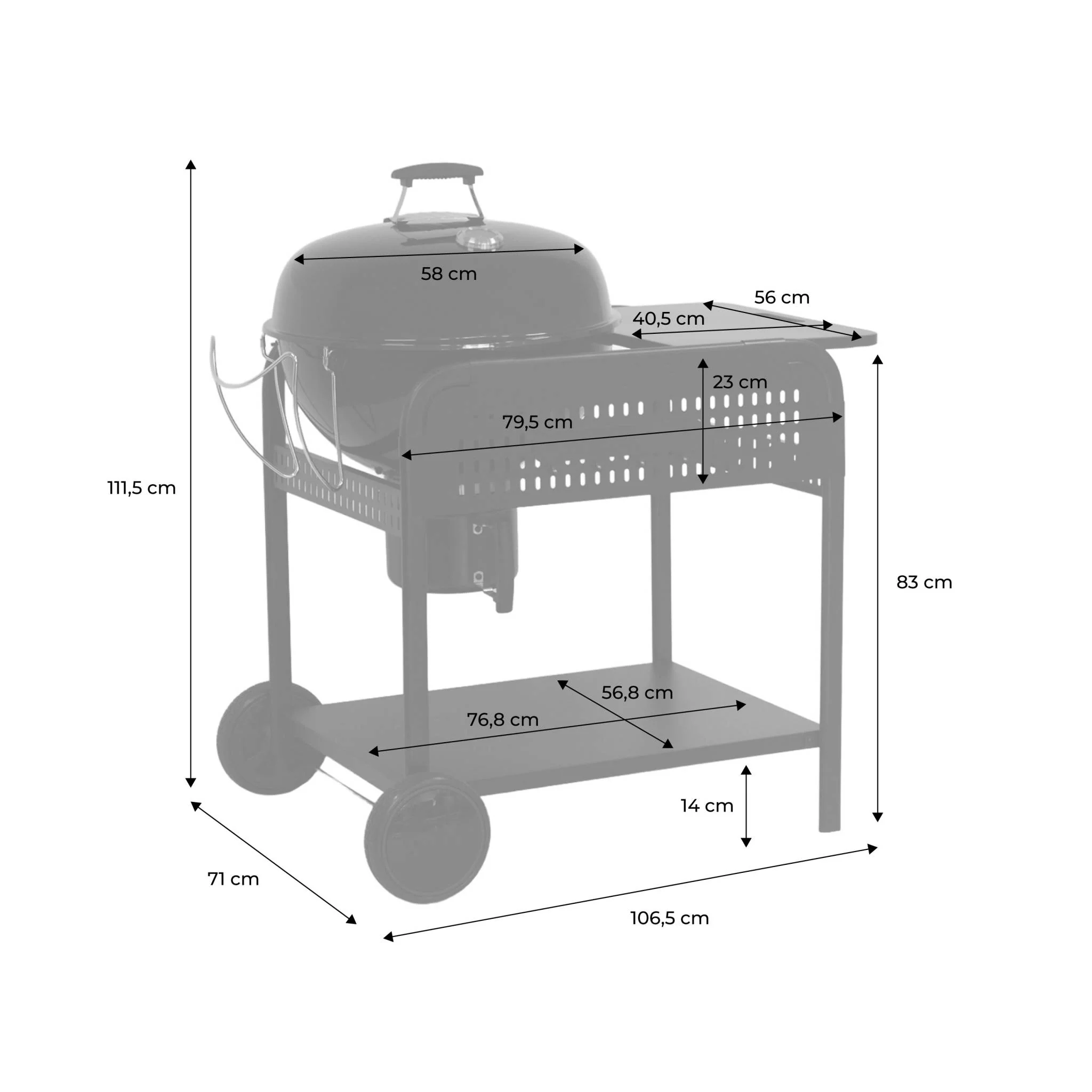 sweeek - Ronde houtskoolbarbecue Ø53cm met kar staal - Image 3