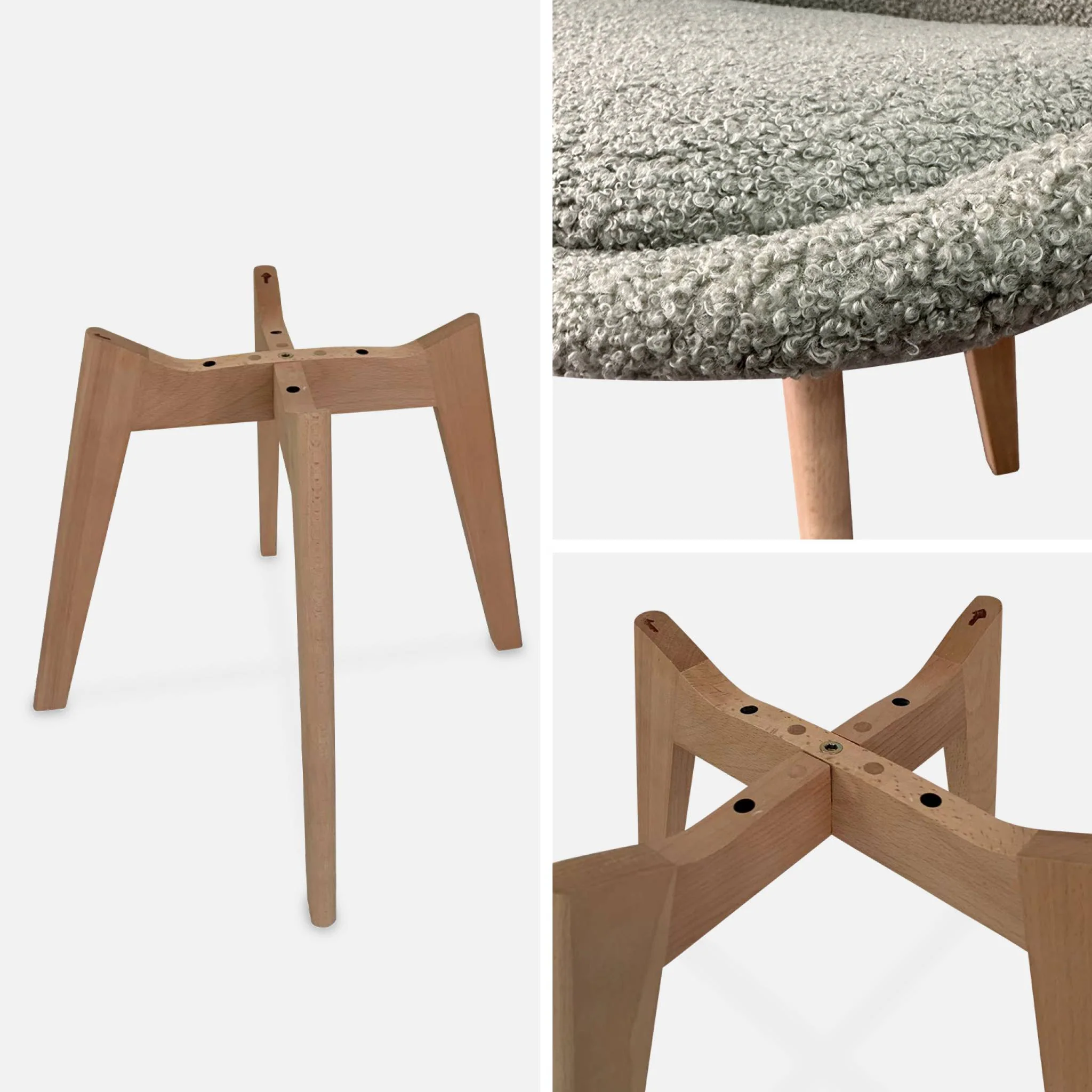 sweeek - Scandinavische boucléstoel met houten poten (set van 4) - Image 2