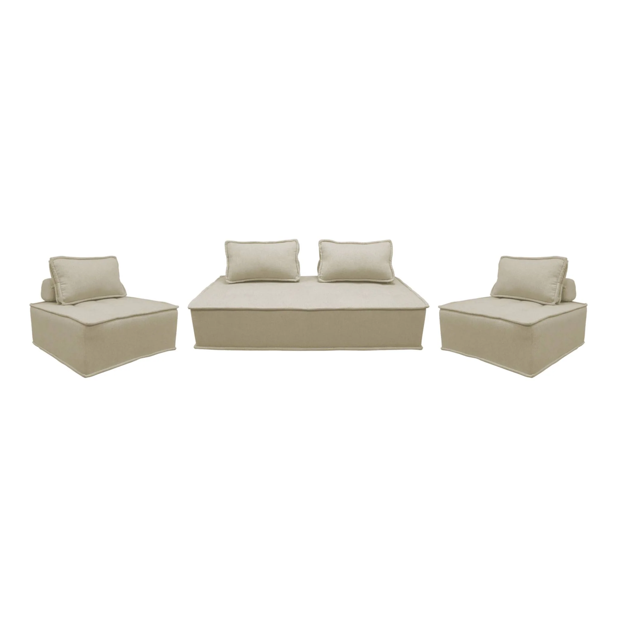sweeek - Set van 2 fauteuils met 2-zitsbank in stof, met kussen