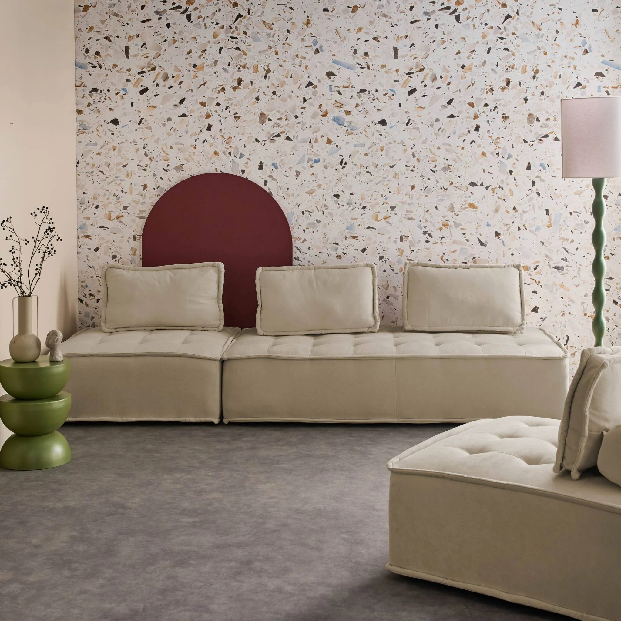 sweeek - Set van 2 fauteuils met 2-zitsbank in stof, met kussen - Image 3