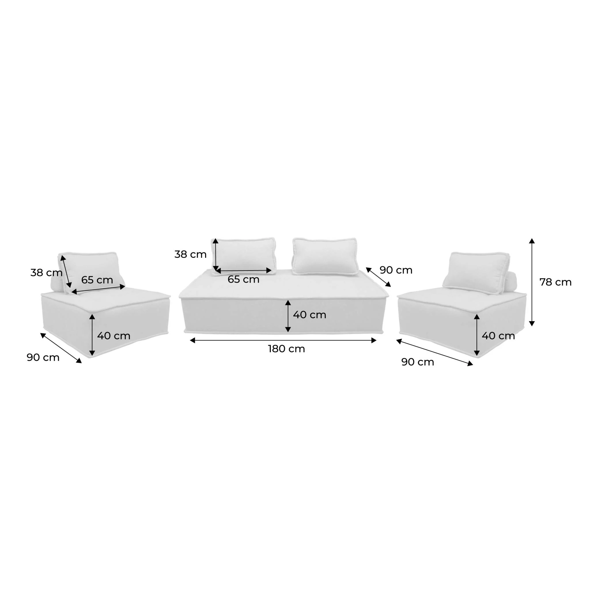 sweeek - Set van 2 fauteuils met 2-zitsbank in stof, met kussen - Image 4