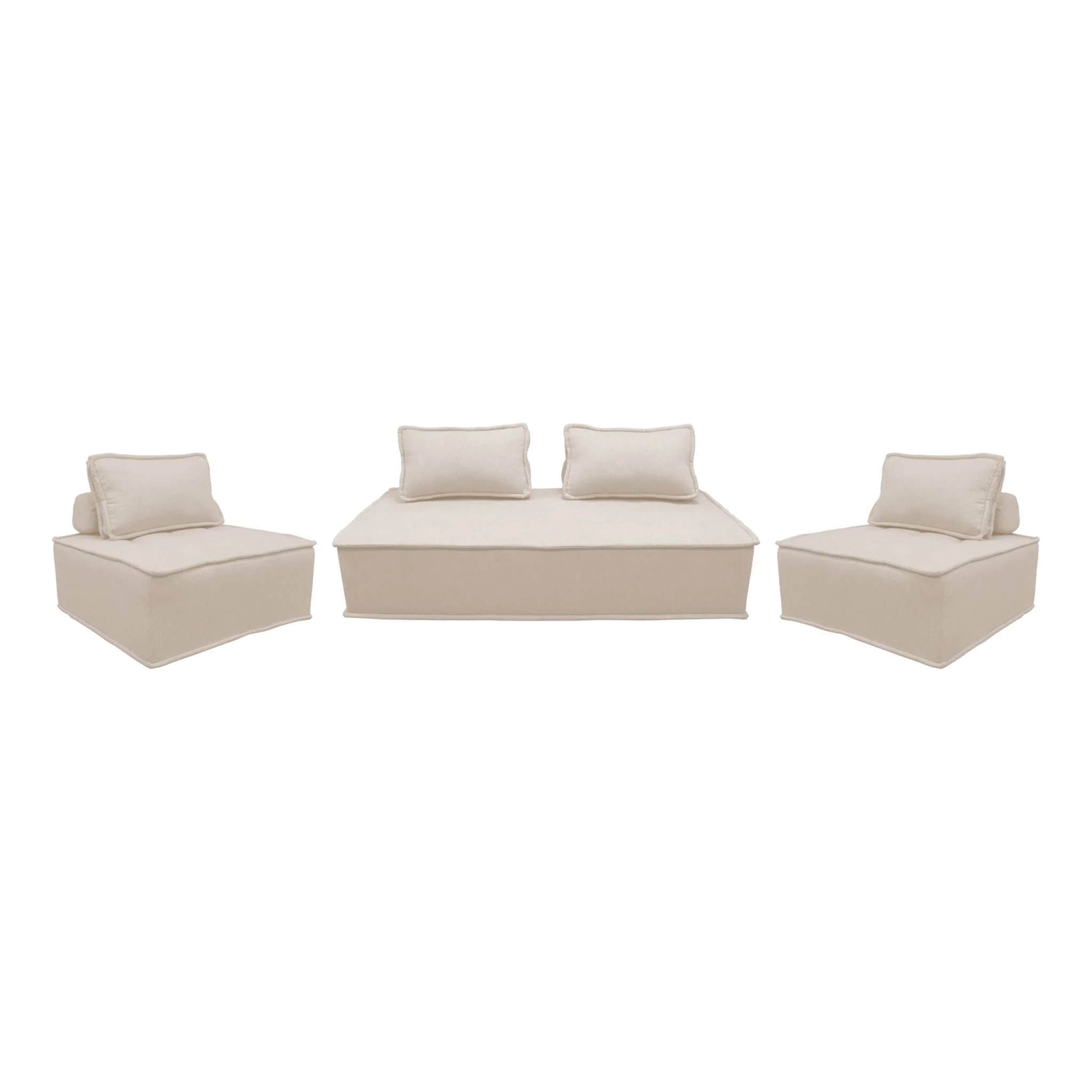 sweeek - Set van 2 fauteuils met 2-zitsbank in stof, met kussen