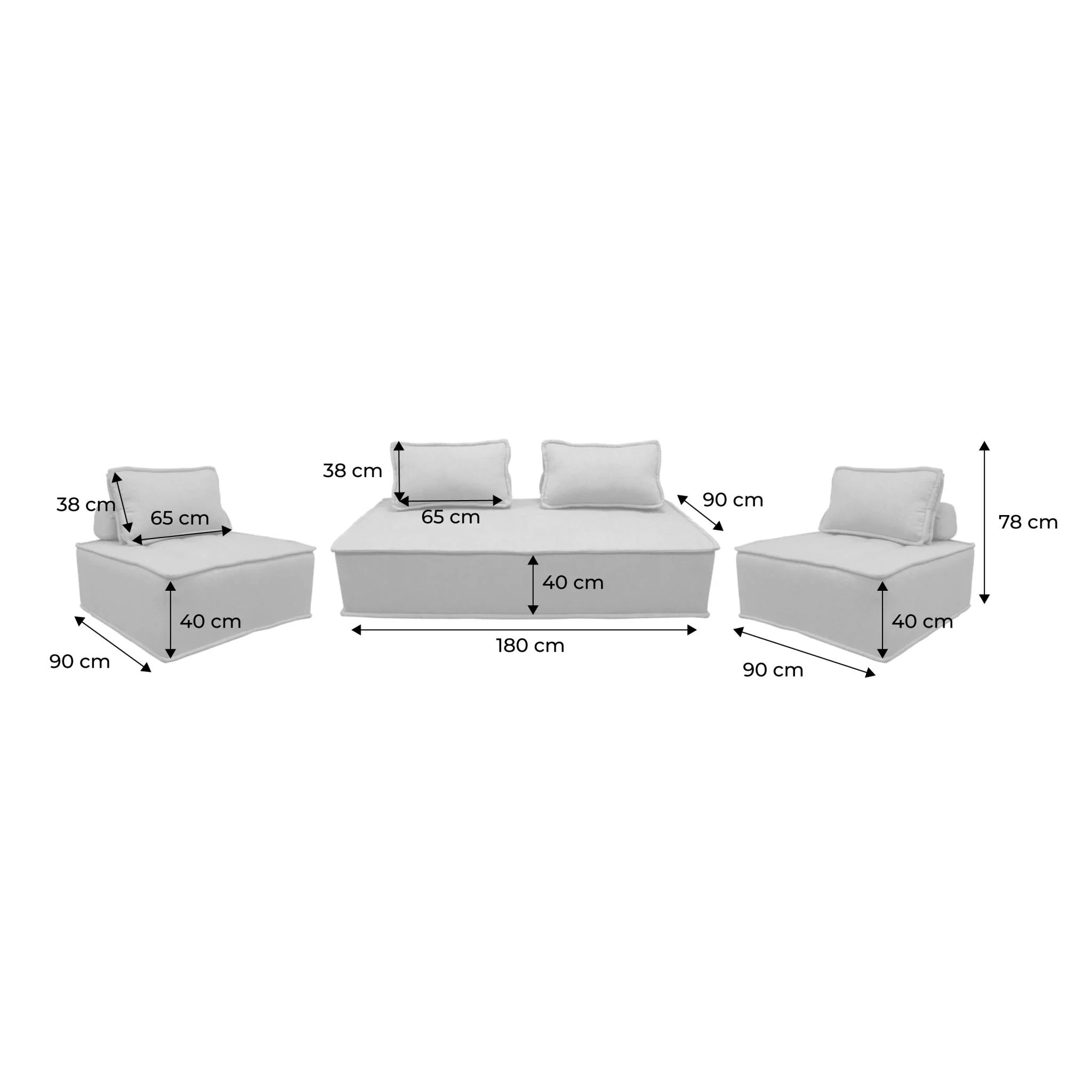 sweeek - Set van 2 fauteuils met 2-zitsbank in stof, met kussen - Image 4