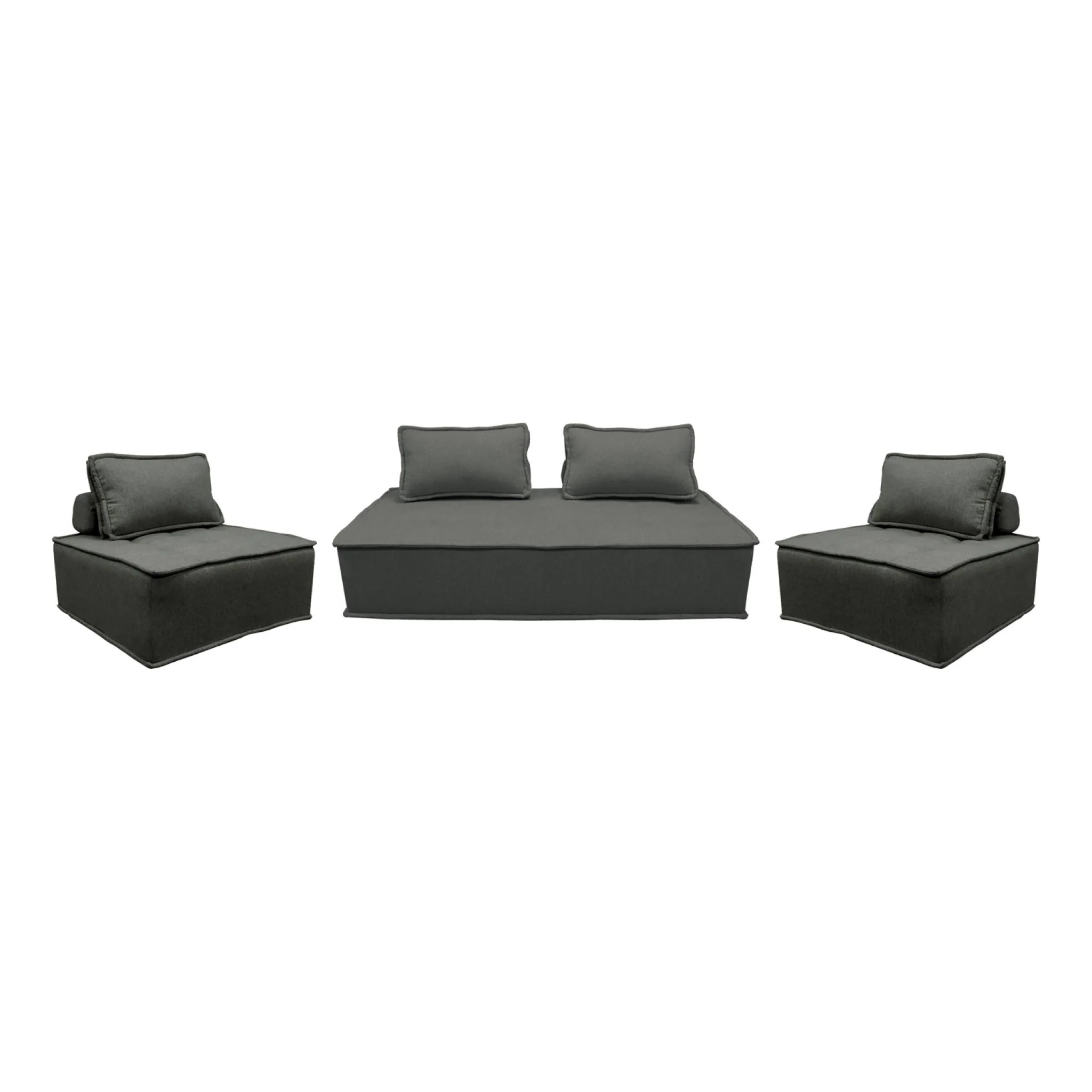 sweeek - Set van 2 fauteuils met 2-zitsbank in stof, met kussen
