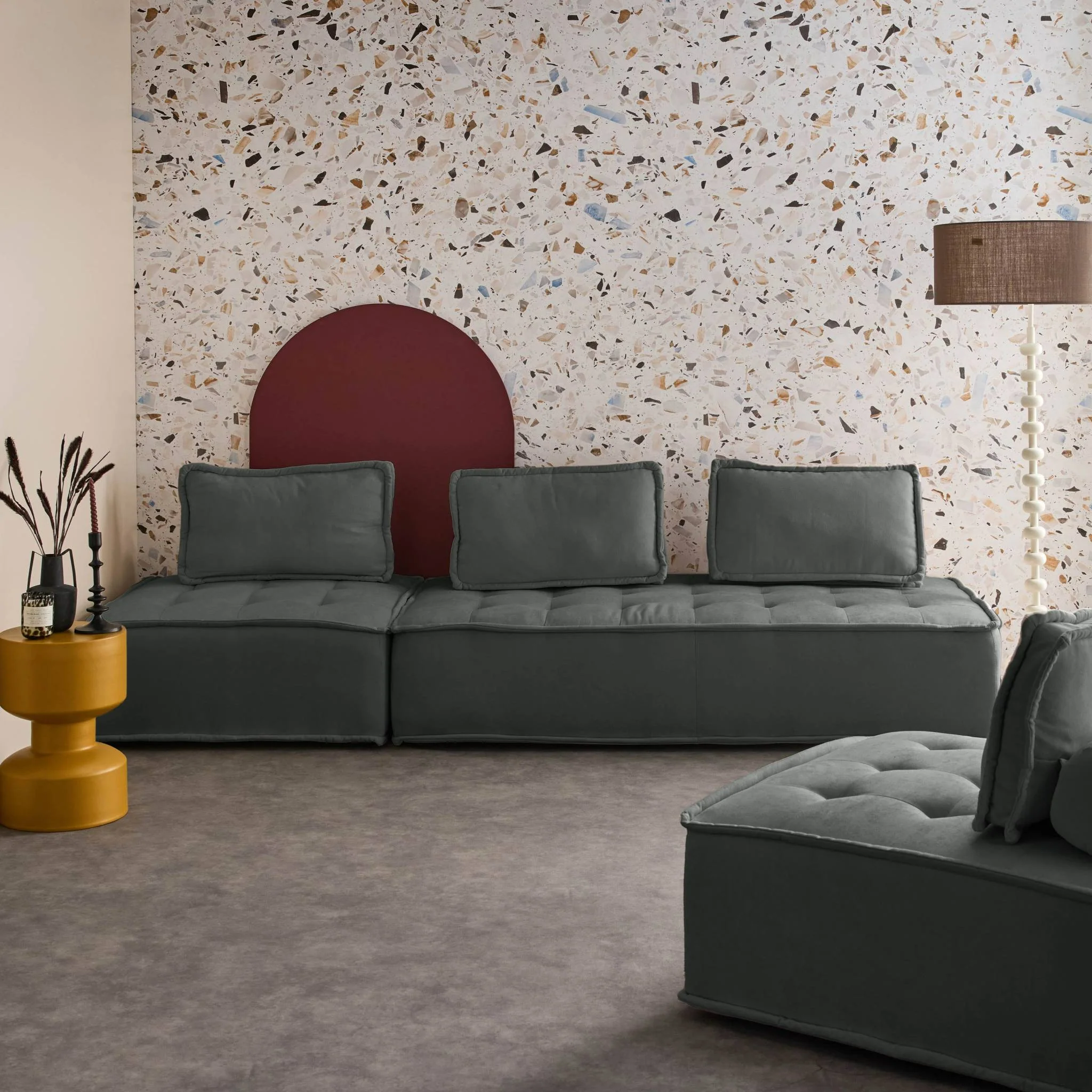 sweeek - Set van 2 fauteuils met 2-zitsbank in stof, met kussen - Image 3