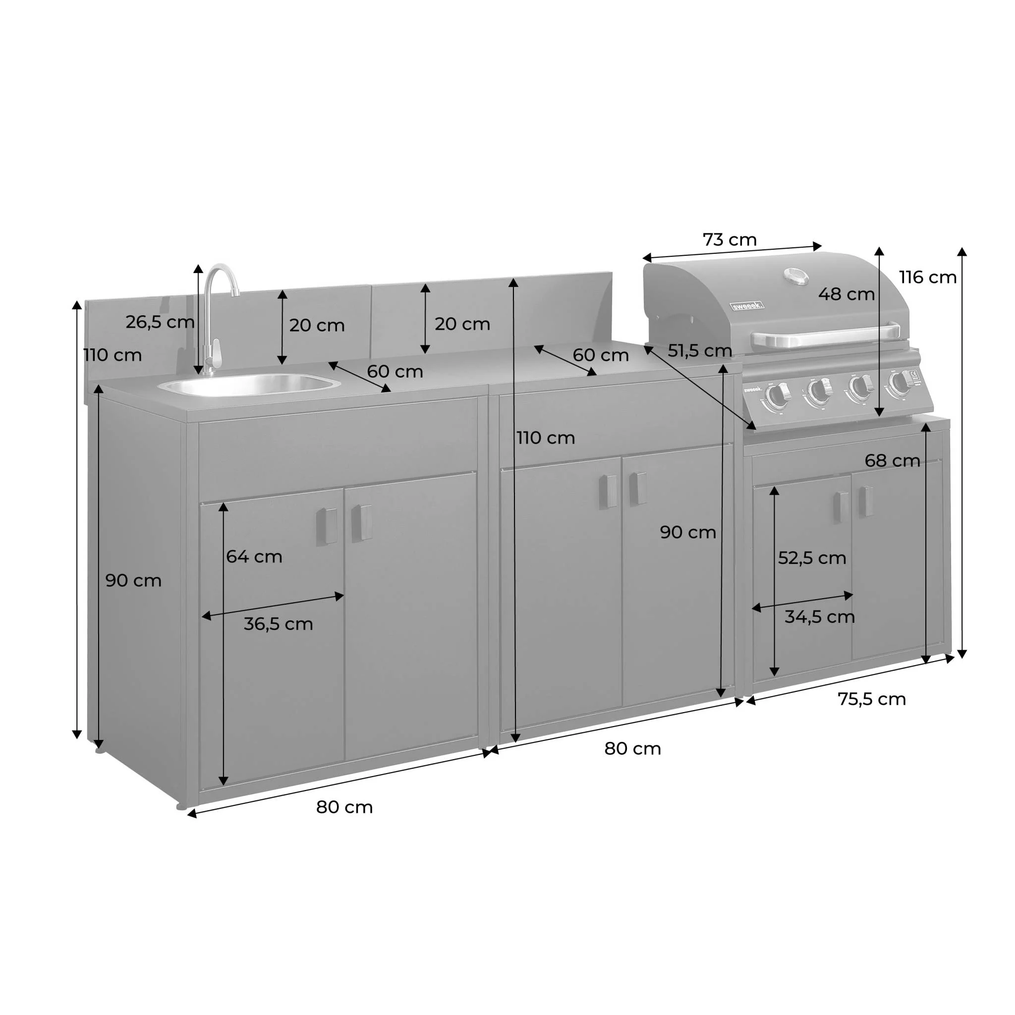 sweeek - Stalen buitenkeuken 3 modules met gasbarbecue 4 branders - Image 3