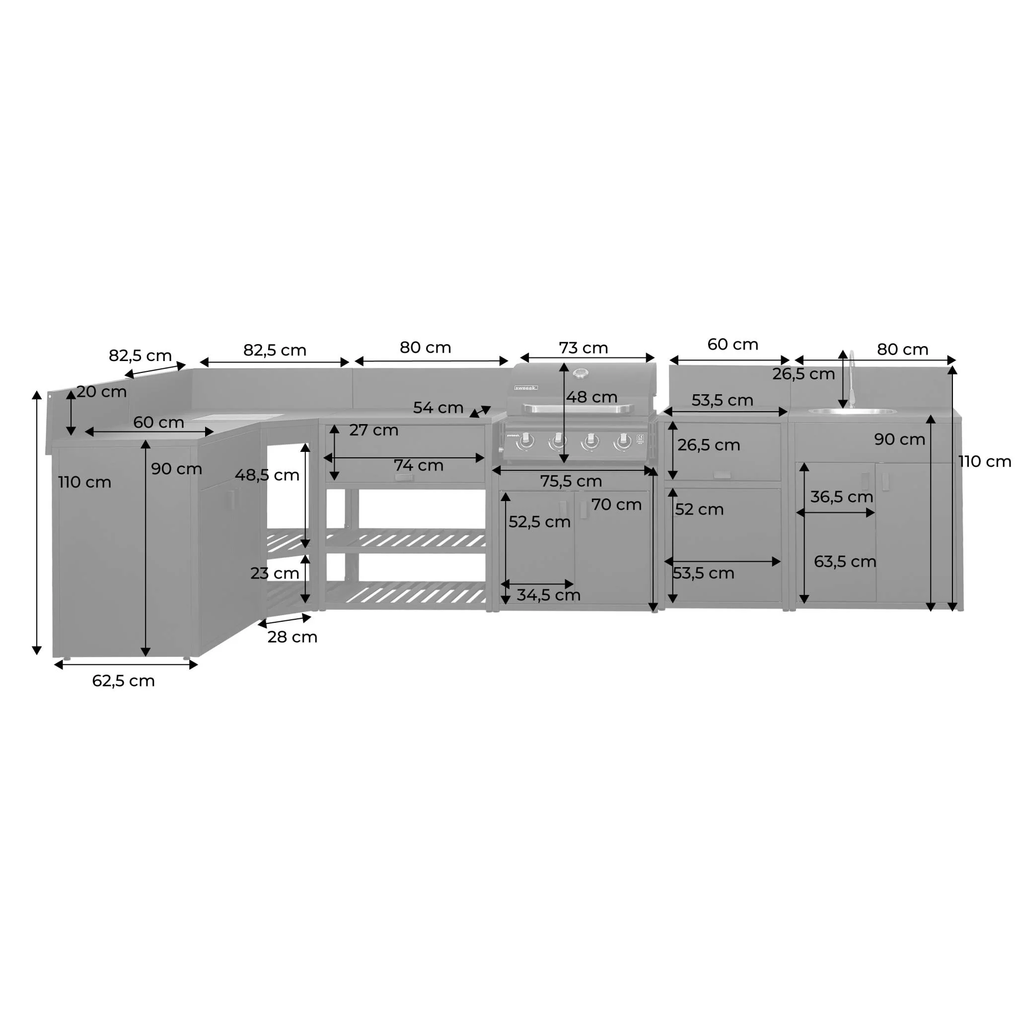 sweeek - Stalen buitenkeuken 6 modules met gasbarbecue 4 branders - Image 3