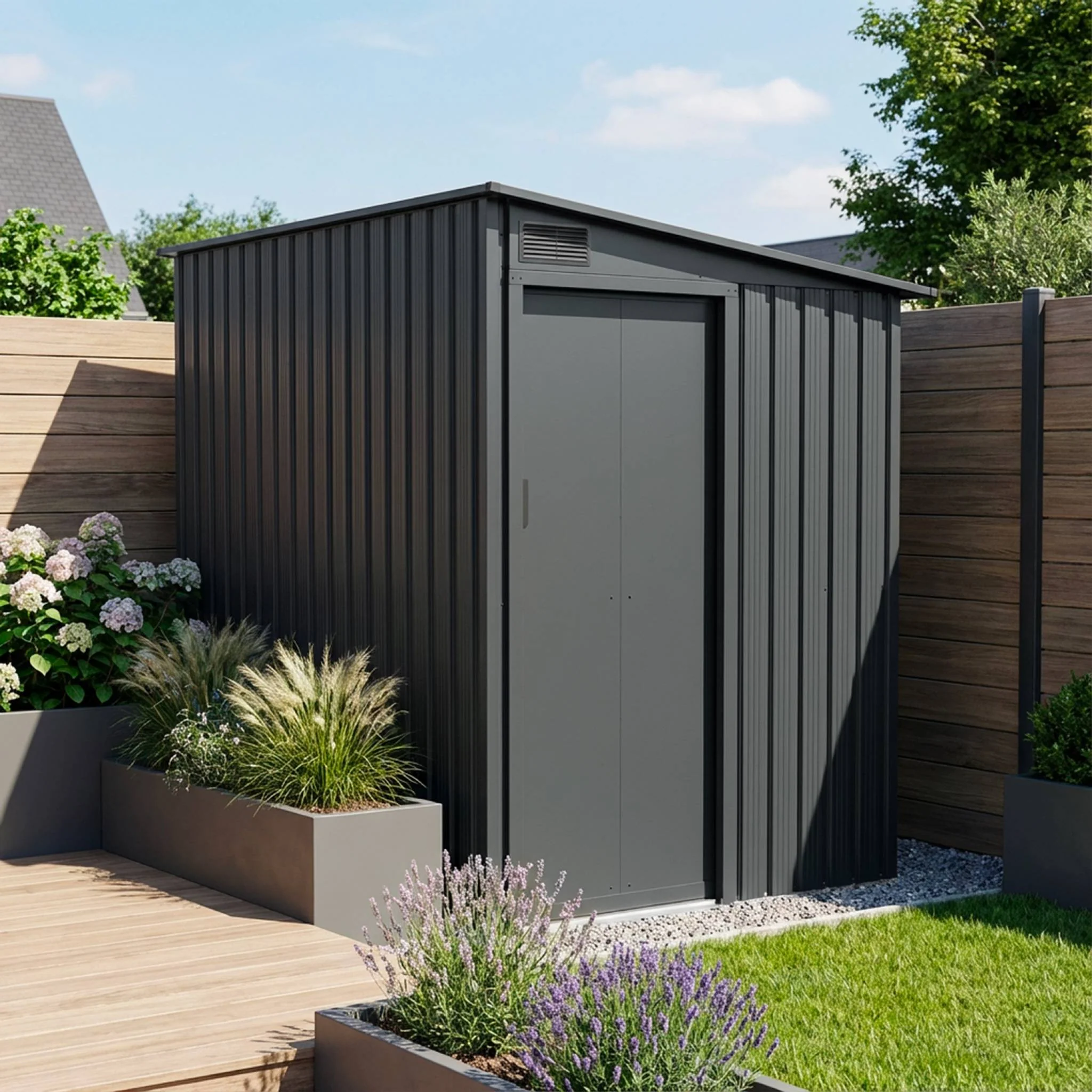 sweeek - Tuinhuis 2,91m² aanbouwbaar van staal met schuifdeur - Image 2