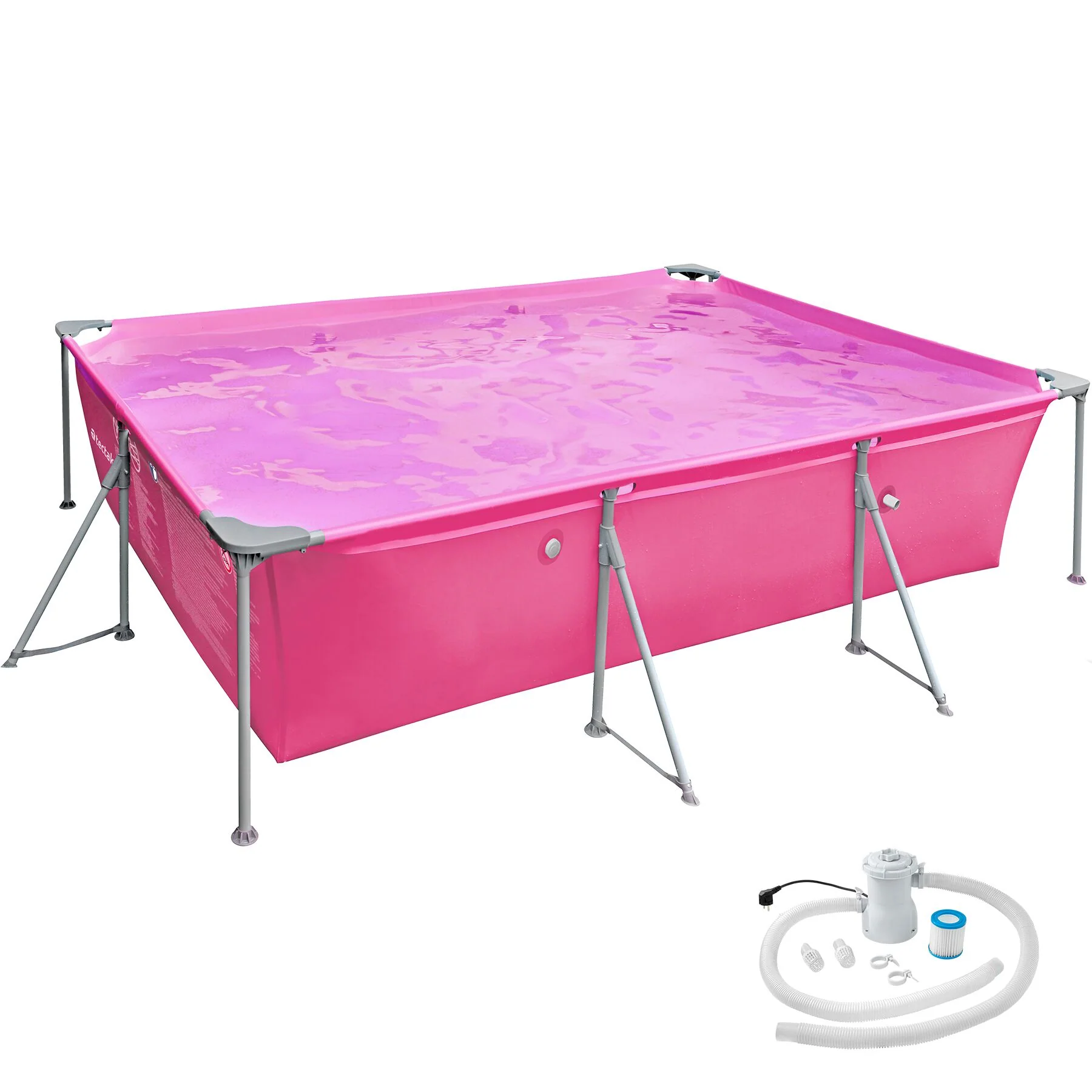 tectake® Zwembad rechthoekig met filterpomp 300 x 207 x 70 cm - Pink