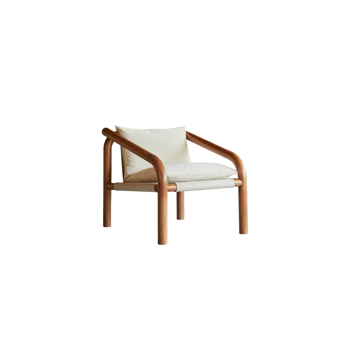 Tikamoon - Fauteuil van donker massief eikenhout en ecru stof