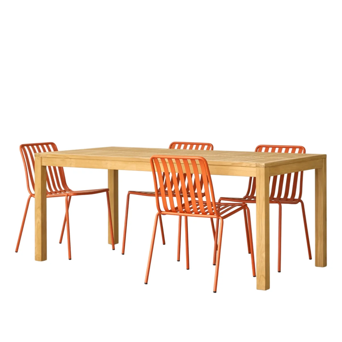 Tikamoon - Teo - Tuinset van massief teakhout en oranje metaal 4 stoe… - Image 9