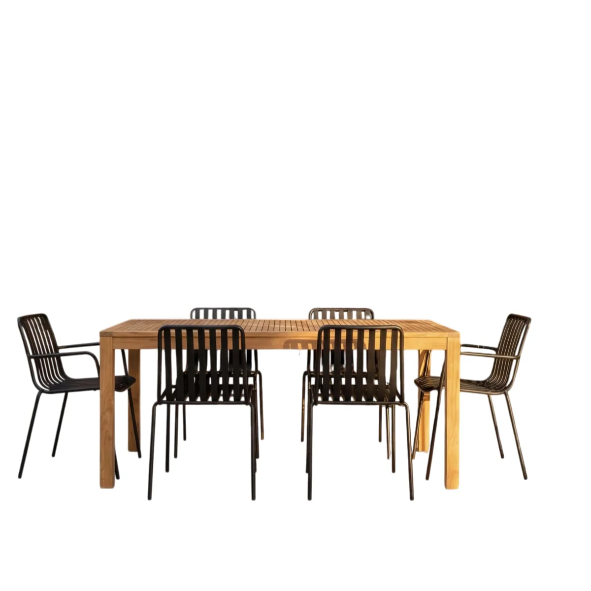 Tikamoon - Teo - Tuinset van massief teakhout en zwart metaal 6 plaat… - Image 10