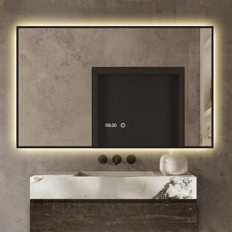 Vtw Living - Badkamerspiegel met Verlichting Rand Zwart - 80 x 60 cm - Image 2
