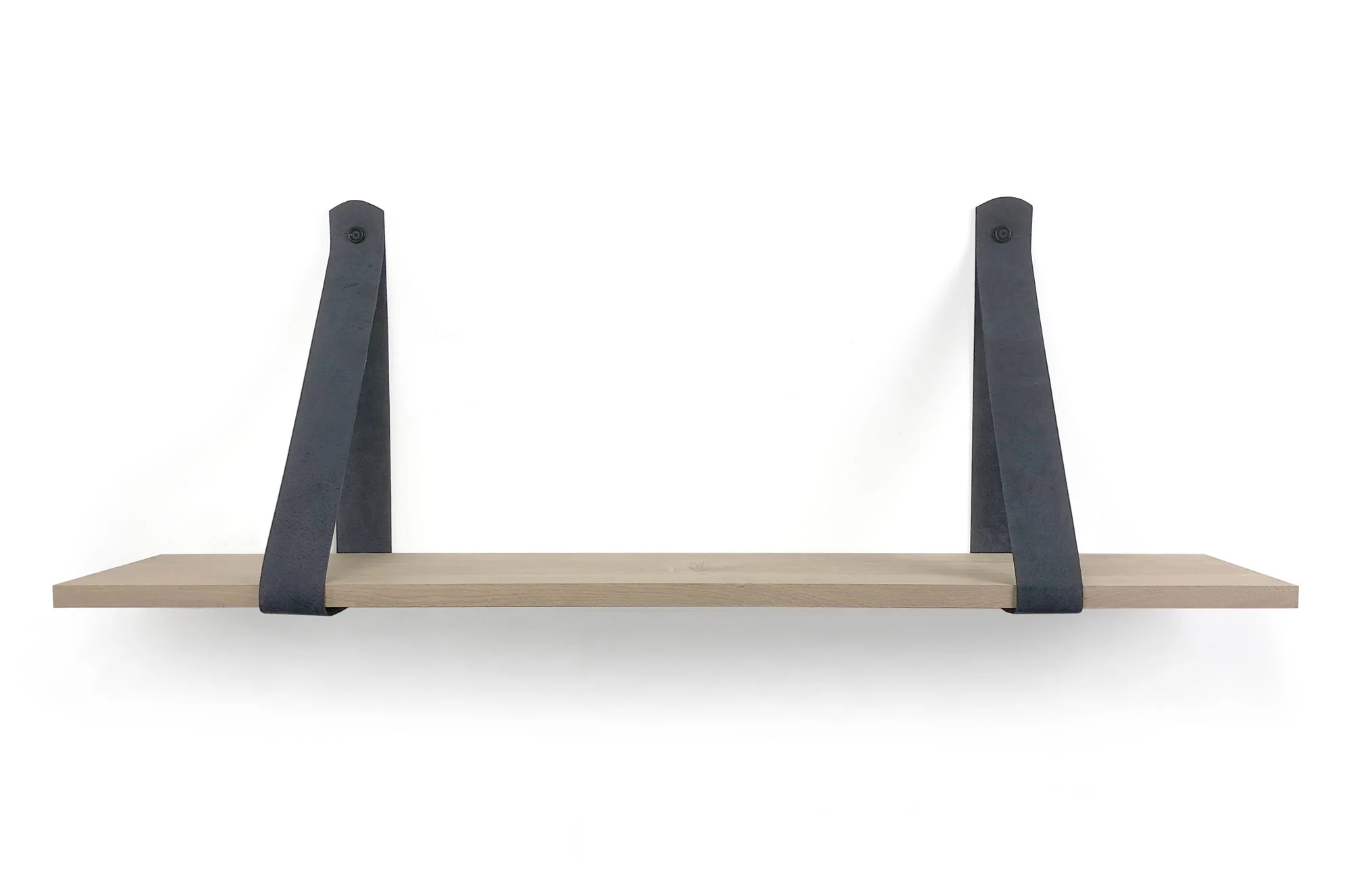 Woodbrothers Eiken 18mm wandplank recht 110x30cm + leren riem grijs