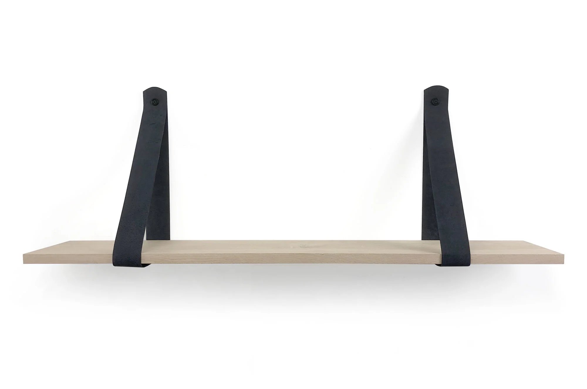 Woodbrothers Eiken 18mm wandplank recht 110x30cm + leren riem zwart