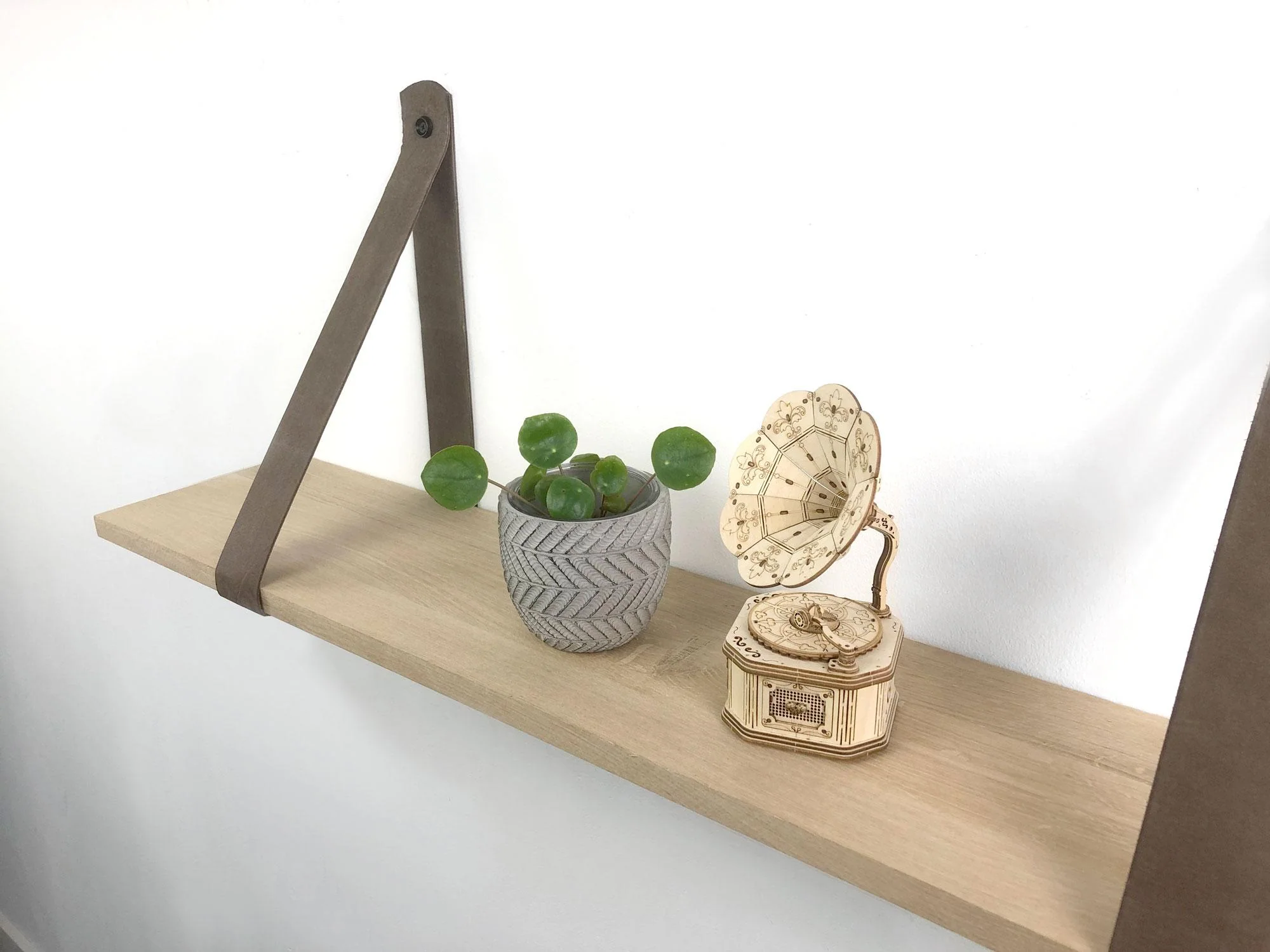 Woodbrothers Eiken 18mm wandplank recht 120x20cm + leren riem bruin - Image 3