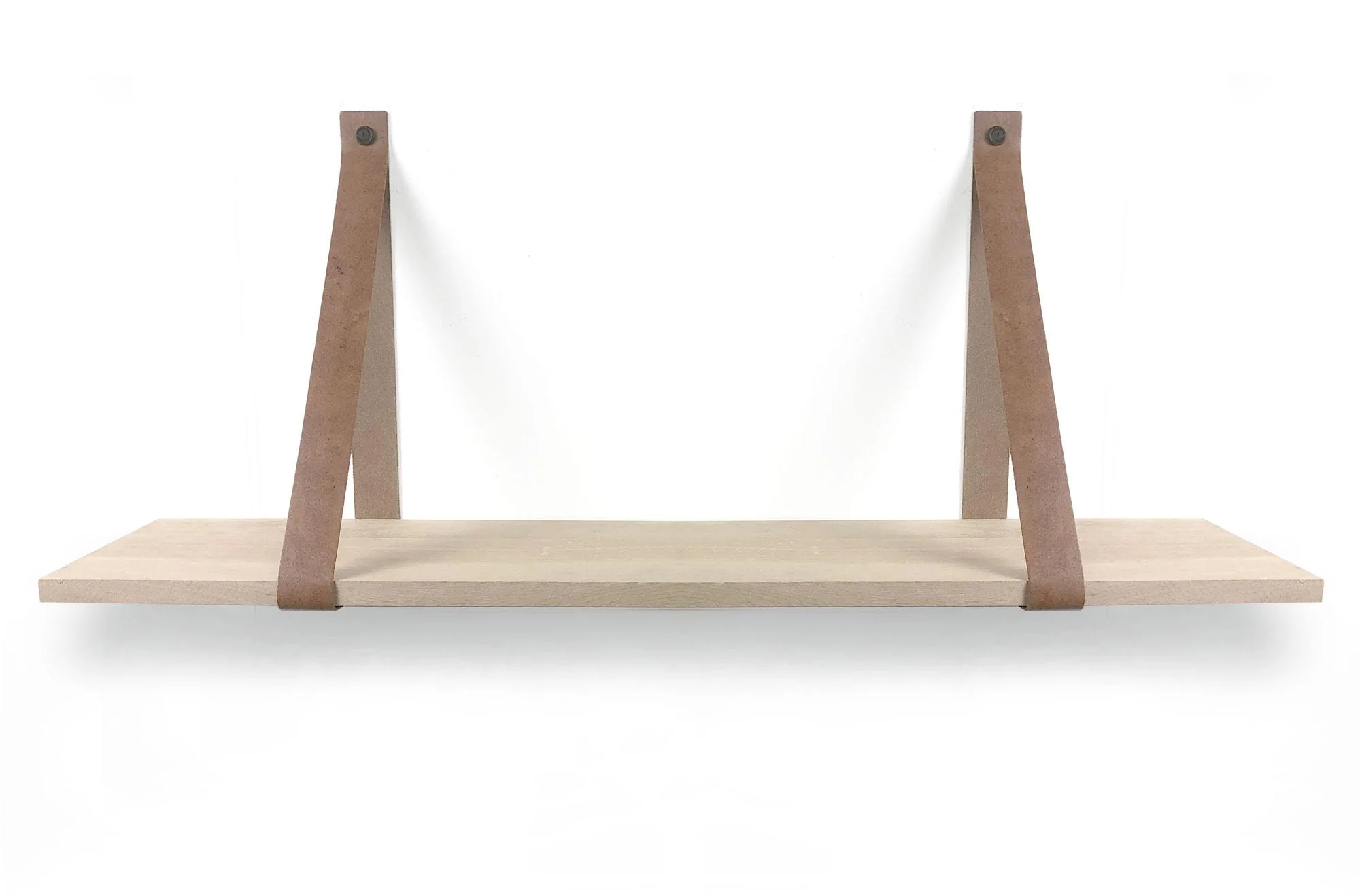 Woodbrothers Eiken 18mm wandplank recht 90x20cm + leren riem cognac - Image 4