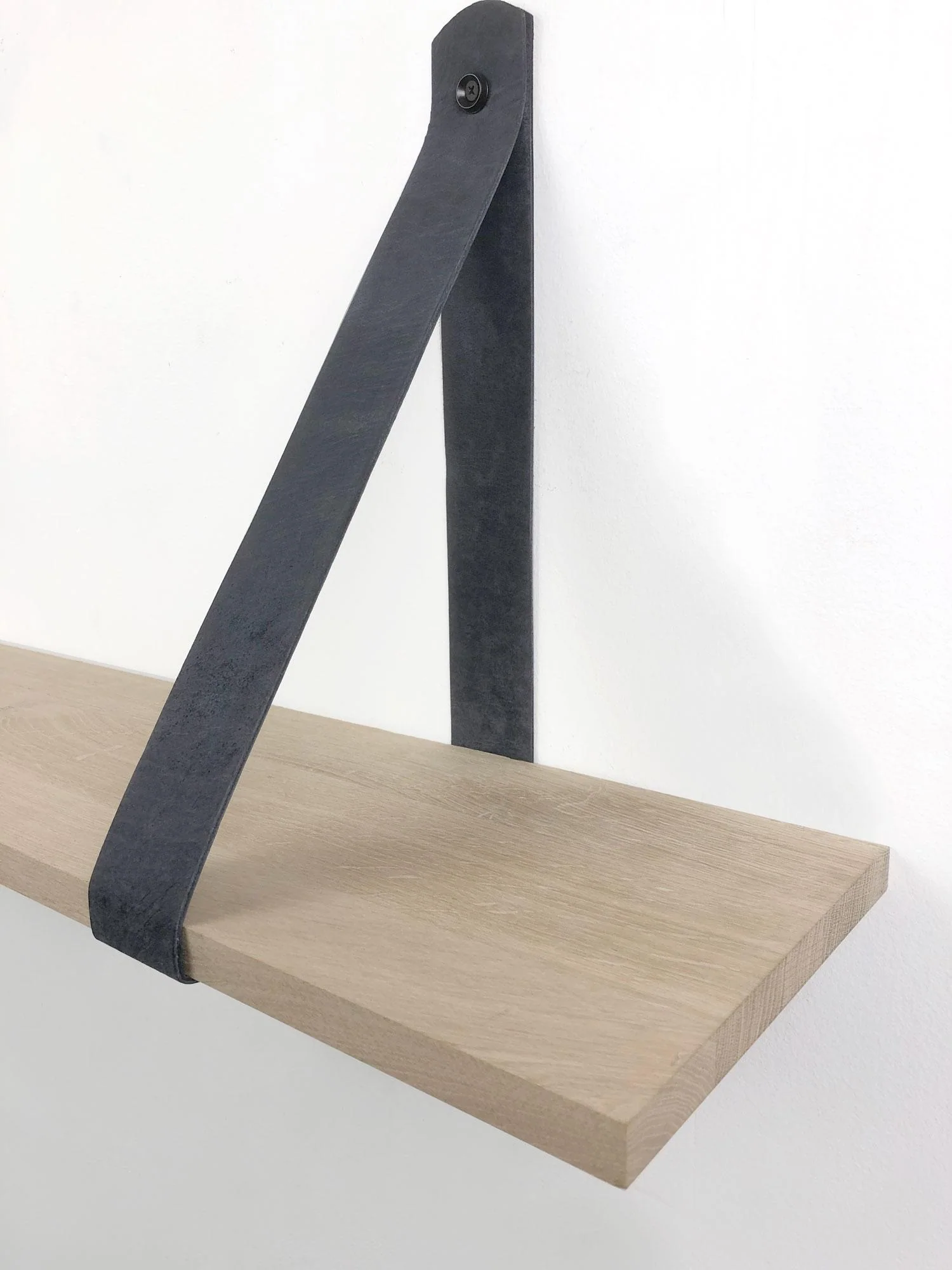 Woodbrothers Eiken 18mm wandplank recht 90x20cm + leren riem grijs - Image 3