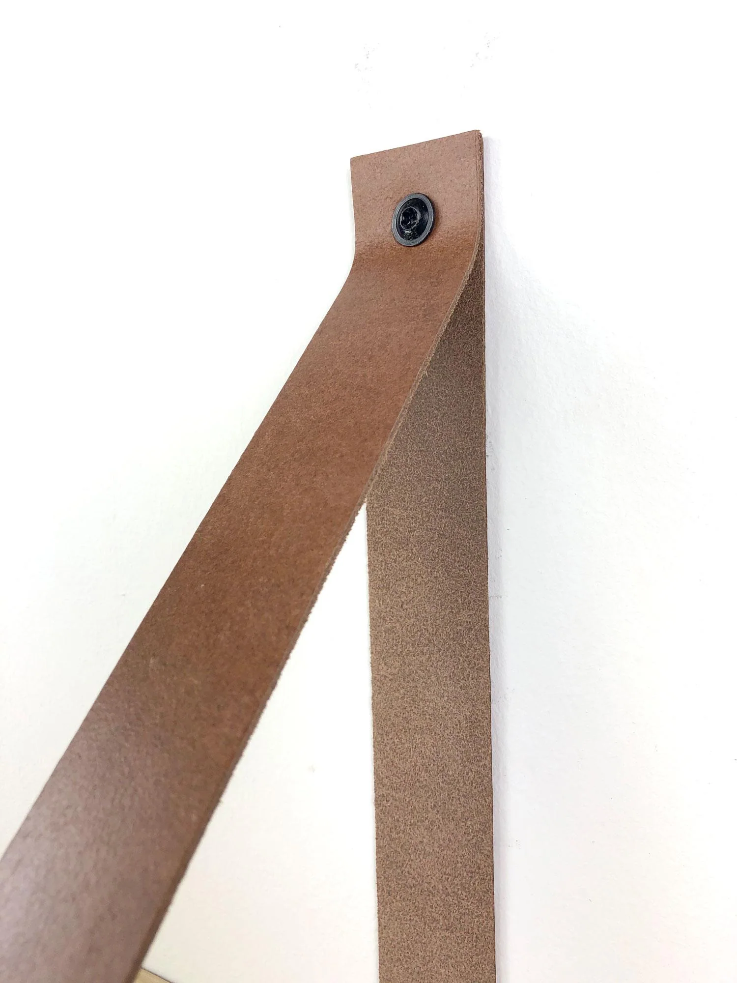 Woodbrothers Eiken wandplank massief recht 120x30cm + leren riem bruin - Image 3