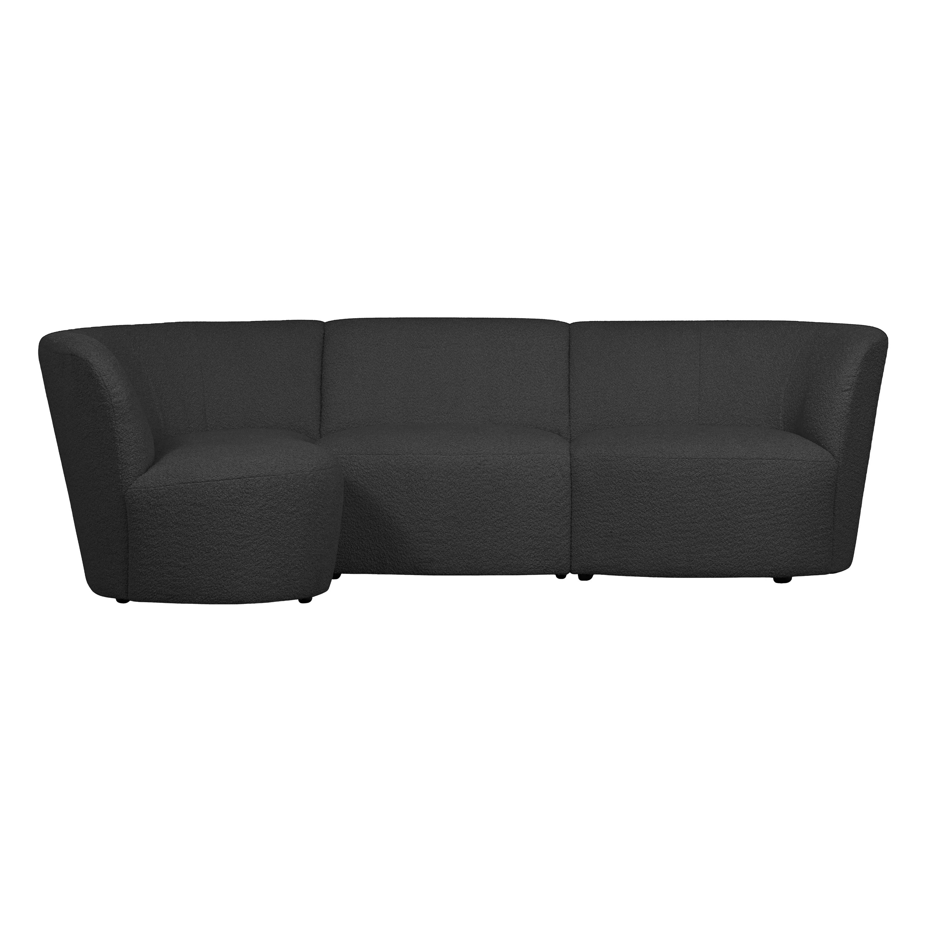 WOOOD Coco 3-Zits Ronding Links - Bouclé - Donkergrijs - 70x230x138